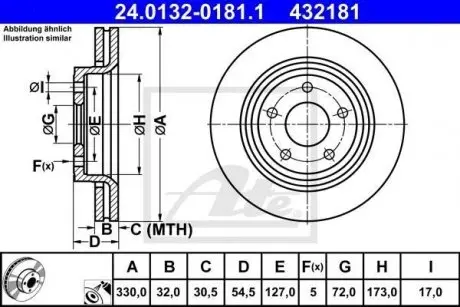 Диск тормозной (передний) Jeep Cherokee/Grand Cherokee 3.0D-6.4 10- (330x32) ATE 24013201811