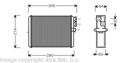 Радиатор печки Volvo S60 (00-), S70 (97-), S80 (98-), V70 (00-), XC70 (00-), XC90 (02-) AVA AVA COOLING VOA6110