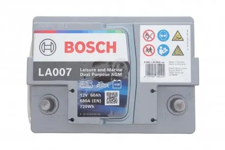 Аккумуляторная батарея 60Ah/560A (242x175x190/+R/B13) Dual Purpose AGM BOSCH 0092LA0070