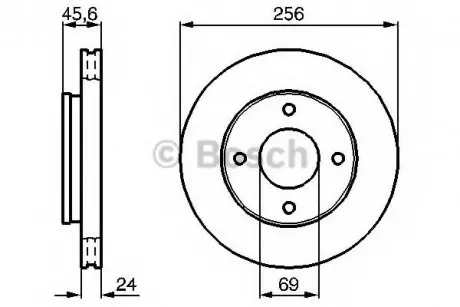 Диск тормозной (передний) Mitsubishi Colt 04-12/Smart Forfour 04-06 (256x24) BOSCH 0 986 479 B83