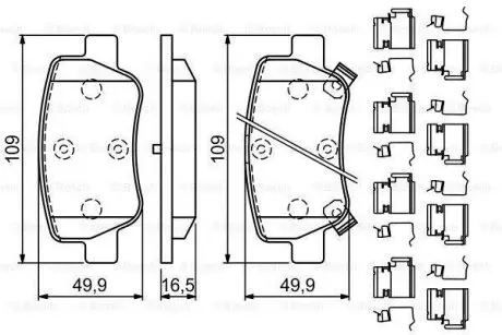 Колодки гальмівні (задні) Toyota Avensis 08-18 (з прижимною пластиною) BOSCH 0986494933