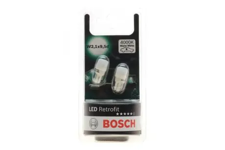 Автолампа W5W 12V 1W W2.1x9.5d LED Retrofit BL (4000K) (к-кт 2шт) BOSCH 1987301506