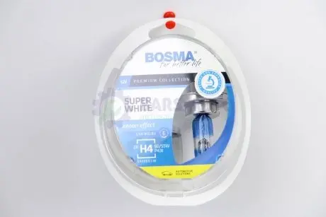 Автолампа H4 SUPER WHITE 12V 60/55W P43T Упаковка 2шт Bosma 3462