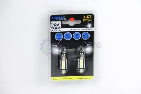 Автолампа SV8,5 LED 12V 3XSMD 5050 LED WHITE 12X36 DOUBLE POLARITY CANBUS (2 шт) Bosma 3741