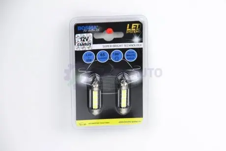 Автолампа SV8,5 LED 12V 4XSMD 5050 LED WHITE 12X39 DOUBLE POLARITY CANBUS (2 шт) Bosma 3789