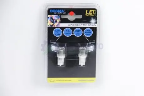 Автолампа T10 LED 12V 1xSMD 5050 LED WIDE VIEWIND WHITE LIGHT PIPE (2 шт) Bosma 4038