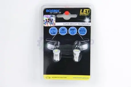 Автолампа T10 LED 12V 2XSMD 3528 LED WHITE (2 шт) Bosma 4083