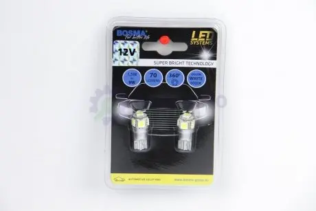 Автолампа T10 LED 12V 5XSMD 5050 LED WHITE (2 шт) Bosma 4182