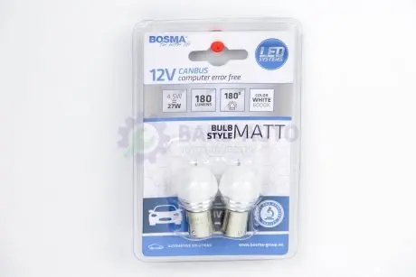 Автолампа BA15S LED 12V 9XSMD 2835 LED WHITE MAT (2 шт) Bosma 4984