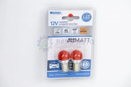 Автолампа BAU15S LED 12V 9XSMD 2835 LED ORANGE MAT (2 шт) Bosma 5370