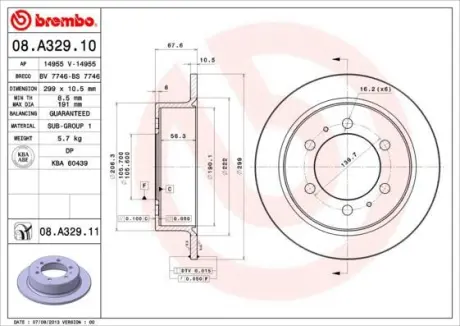 Гальмівний диск зад. Rexton/Korando 96- (299x68mm) BREMBO 08.A329.11