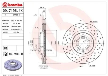 Гальмівний диск BREMBO 0971961X
