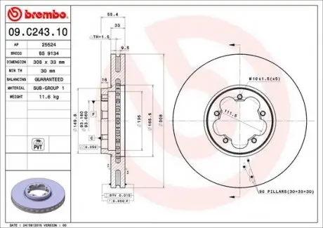 Диск гальмівний BREMBO 09.C243.10