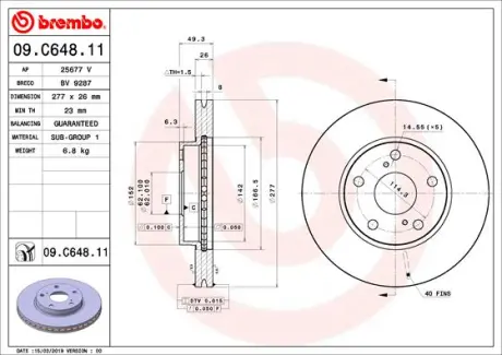 Гальмівний диск BREMBO 09C64811