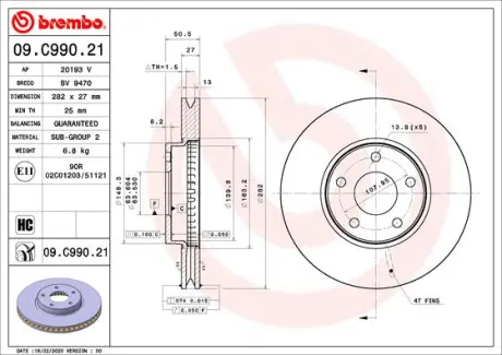Гальмівний диск BREMBO 09C99021