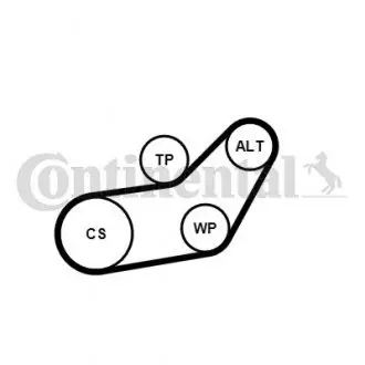 Комплект поликлинового ремня (с роликами) VW GOLF III, PASSAT B3/B4, PASSAT B5 1.9D 08.93-11.00 CONTINENTAL 6PK1045WP1