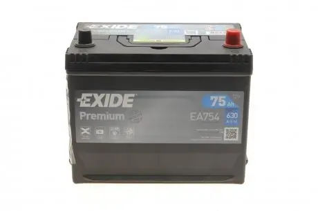 Аккумуляторная батарея 75Ah/630A (270x172x222/+R/B01) Premium Азия EXIDE EA754