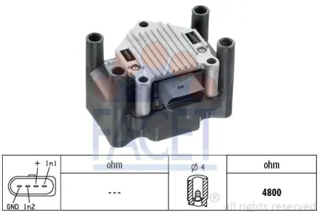 Катушка зажигания Audi A3 (-13), A4 (08-)/Skoda Fabia, Octavia (-15)/VW Golf, Bo FACET 98120