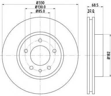 Гальмівний диск перед. Touareg/Cayenne 330mm 3.0-4.2 02- (PRO) Лівий HELLA 8DD355109-721