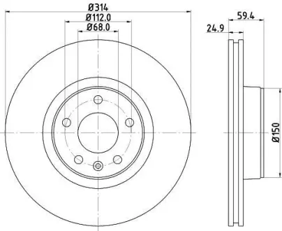 Диск гальмівний з покриттям PRO передній HELLA 8DD355111121