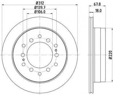 Тормозной диск зад. Cruiser 300/80/90/Prado/Lexus GX 01-10 3.0-4.7 (PRO) HELLA 8DD355114-861
