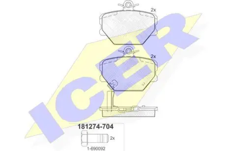 Колодки гальмівні (передні) Smart Cabrio 00-04/City Coupe 98-04/Roadster 03-05/Fortwo 04- ICER 181274-704