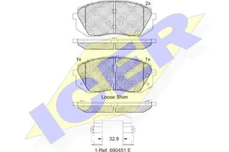 Колодки гальмівні (передні) Hyundai Kona 18-/Kia Niro 18-22/Soul EV 14- ICER 181826-202