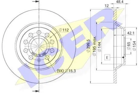 Диск гальмівний (задній) Audi A3/Q3/Skoda SuperB/VW Golf/Passat B8/Tiguan 12- (300x12)(з покр)(повн.) ICER 78BD5642-2