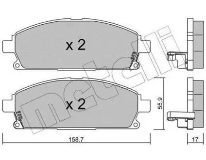 Колодки гальмівні (передні) Nissan X-Trail 01-13/Pathfinder 97-04 (з аморт. коливання) Metelli 22-0406-1