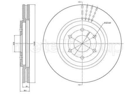 Диск гальмівний (передній) Nissan Navara/ Pathfinder III 05- (320x28) (вент.) Metelli 23-1350C (фото 1)