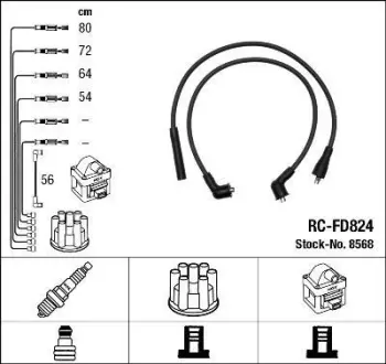 Проводи запалювання (к-кт) Ford Transit 1.6/2.0 -94 (RC-FD824) NGK 8568