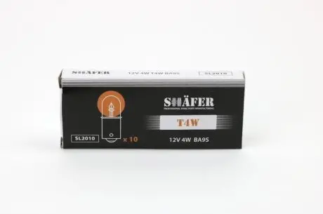 Лампа накалювання 12V 4W T4W BA9S (картонна упаковка по 10шт) SHAFER SL2010