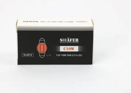 Лампа накалювання 12V 10W C10W SV8.5 (11×35) (картонна упаковка по 10шт) SHAFER SL2014