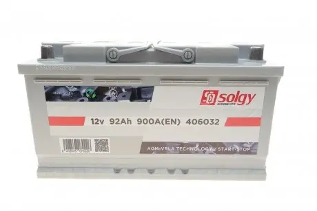 Аккумуляторная батарея 92Ah/900A (353x175x190/+R/B13) (Start-Stop AGM) Solgy 406032