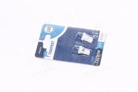 Лампа LED б / ц габарит і панель приладів T10 2SMD W5W 12V WHITE 2шт. блістер <> TEMPEST TP-210T10-12V