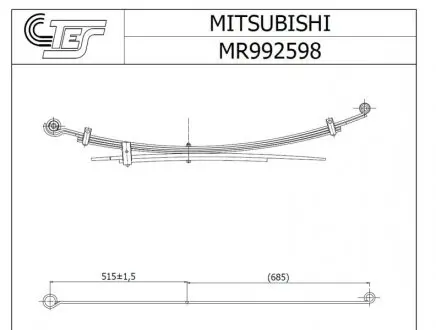 Ресора задня Mitsubishi L200 2.5 DI-D 05-15 (к-кт 6 листів) (70/515/685), 2/7+2/6+2/13мм. TES MR9925980019 Z/T