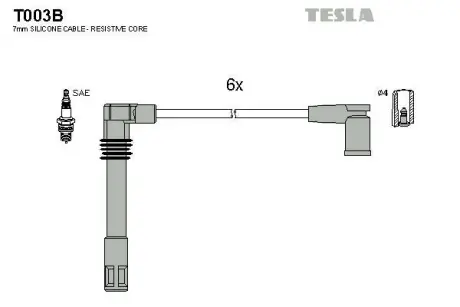 Провода высоковольтные (к-кт) AUDI A6 (C5) 2.4, 2.8i BLATNA TESLA T003B
