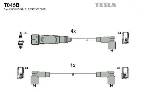 Дроти високовольтні, комплект Seat Inca 1.6 (97-00),Vw Caddy ii 1.6 (95-00) BLATNA TESLA T045B