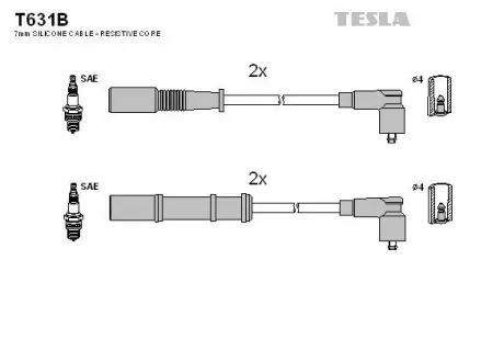 Провода высоковольтные (к-кт) FIAT DOBLO (05-) 1.4i BLATNA TESLA T631B