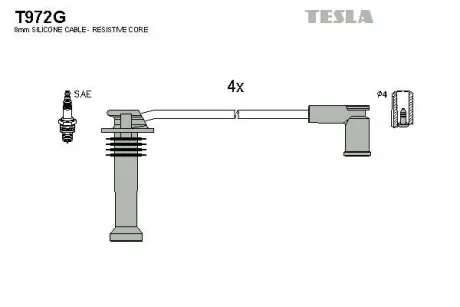 Провода высоковольтные (к-кт) Ford Focus II 1.4, 1.6 BLATNA TESLA T972G