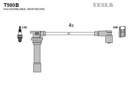 Провода высоковольтные, комплект Mazda 323S (94-02) TESLA T980B