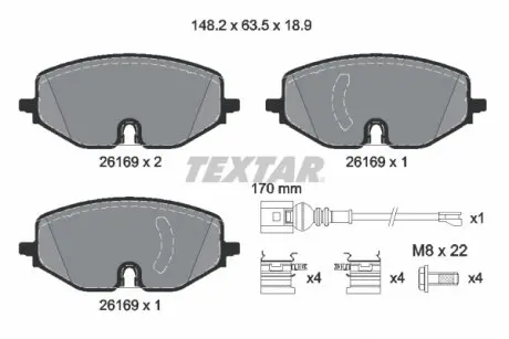 Колодки тормозные (передние) VW Caddy/Golf VII/Skoda Octavia/Seat Leon 19- (с датчиком) (TRW) TEXTAR 2616901