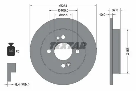 Диск гальмівний задн Лів/Прав KIA PICANTO I, PICANTO II, PICANTO III 1.0-1.2 04.04- TEXTAR 92147200