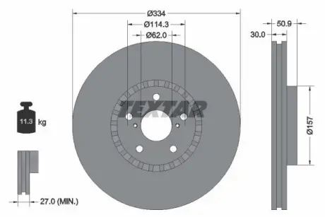 Диск гальмівний передн Прав (без маточини) LEXUS GS, IS II, IS III, RC 2.0-4.6 04.05- TEXTAR 92147900