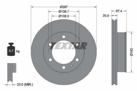 Диск тормозной (передний) Toyota Hilux VII 05-15 (297x25) TEXTAR 92222600