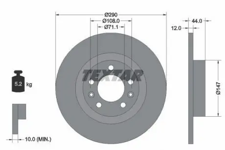 Диск тормозной (задний) Peugeot 508 10-18 (290x12) PRO TEXTAR 92238003