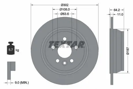 Диск тормозной (задний) Land Rover Freelander 06- (302x11) TEXTAR 92283003