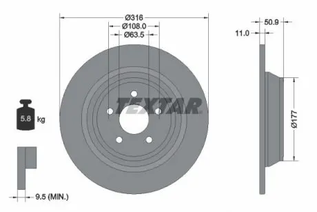 Диск тормозной (задний) Ford Kuga 1.5-2.0 13-(316x11) PRO TEXTAR 92292503