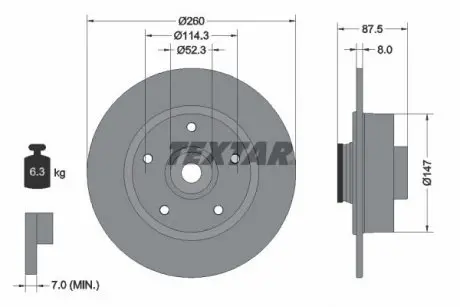 Диск гальмівний (задній) Renault Megane IV 15- (260x8) (+ ABS) PRO TEXTAR 92295203