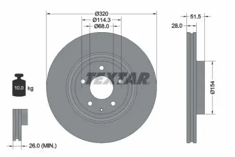 Диск тормозной (передний) Mazda 6/CX-5/CX-9 17- (320x28) PRO TEXTAR 92315203